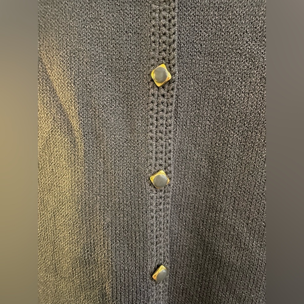 St John by Marie Gray Grey Sweater Dress with Buttons, Collar and Shoulder Pads - Picture 2 of 7